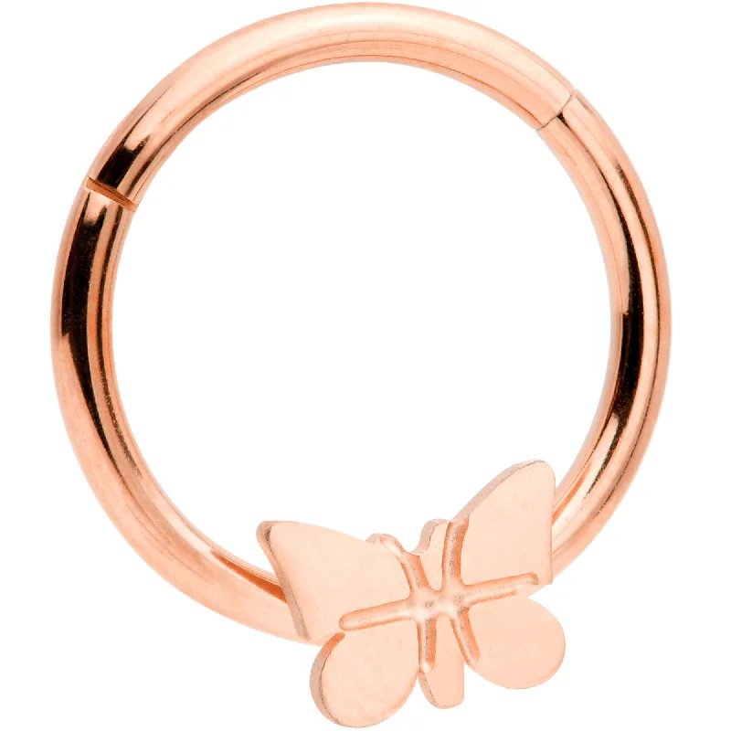 Nose Rings with Square Designs -16 Gauge 3/8 Rose Gold Tone Spring Butterfly Hinged Segment Ring Nose Rings with Square Designs -16 Gauge 3/8 Rose Gold Tone Spring Butterfly Hinged Segment Ring