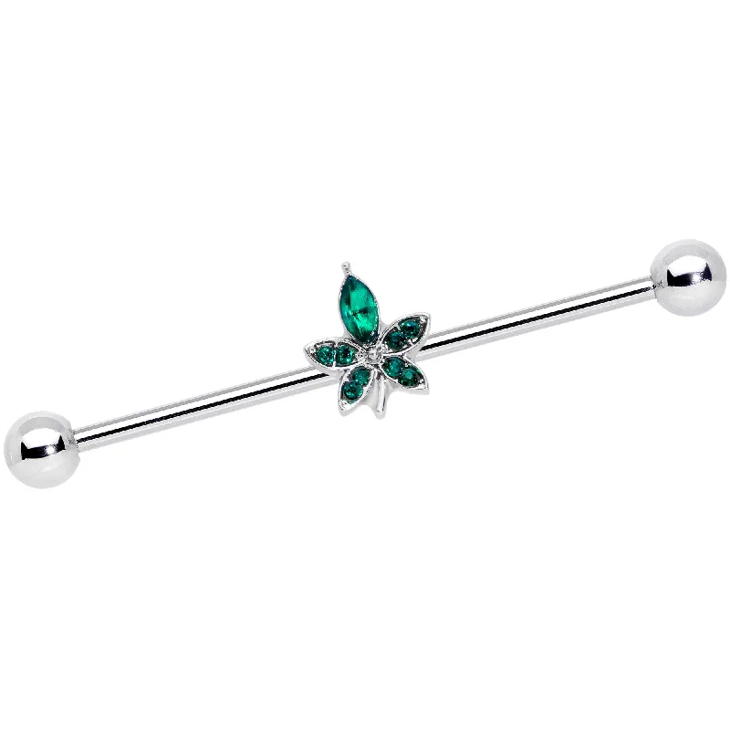 Women's Earrings – Elegant Designs for Every Personality--14 Gauge Green Gem Beautiful Flower Industrial Barbell 38mm Women's Earrings – Elegant Designs for Every Personality--14 Gauge Green Gem Beautiful Flower Industrial Barbell 38mm