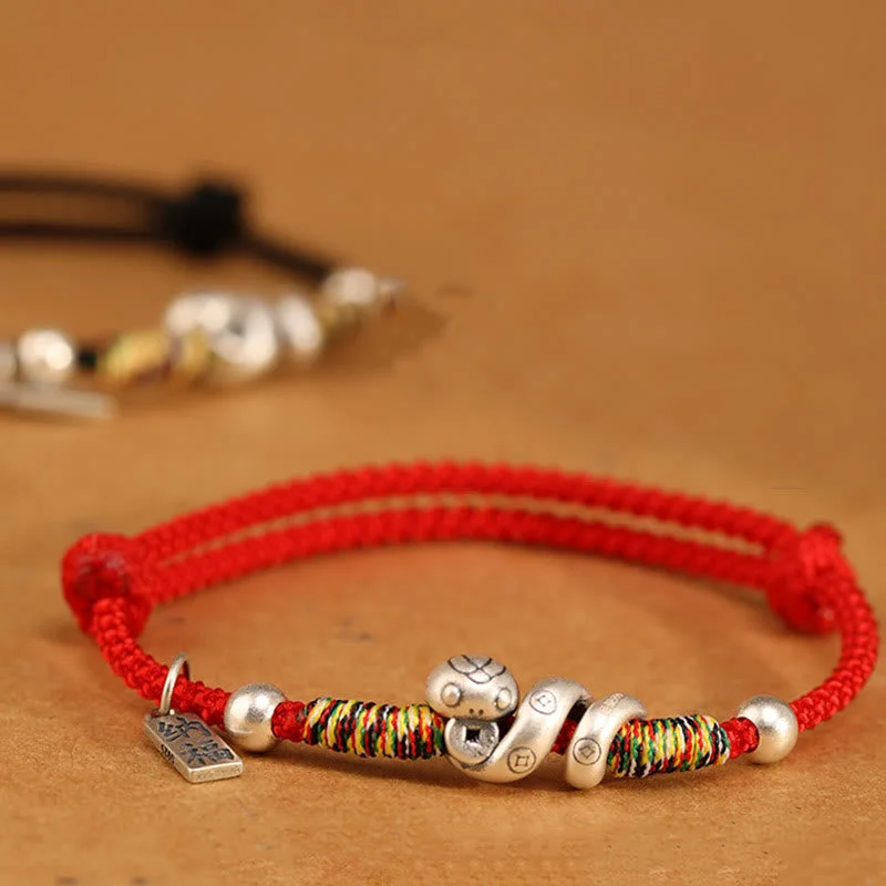 High-End Gold Bangles for Women-Buddha Stones 999 Sterling Silver Year of the Snake Handmade Lucky Fortune Fu Character Copper Coin Blessing Bracelet High-End Gold Bangles for Women-Buddha Stones 999 Sterling Silver Year of the Snake Handmade Lucky Fortune Fu Character Copper Coin Blessing Bracelet