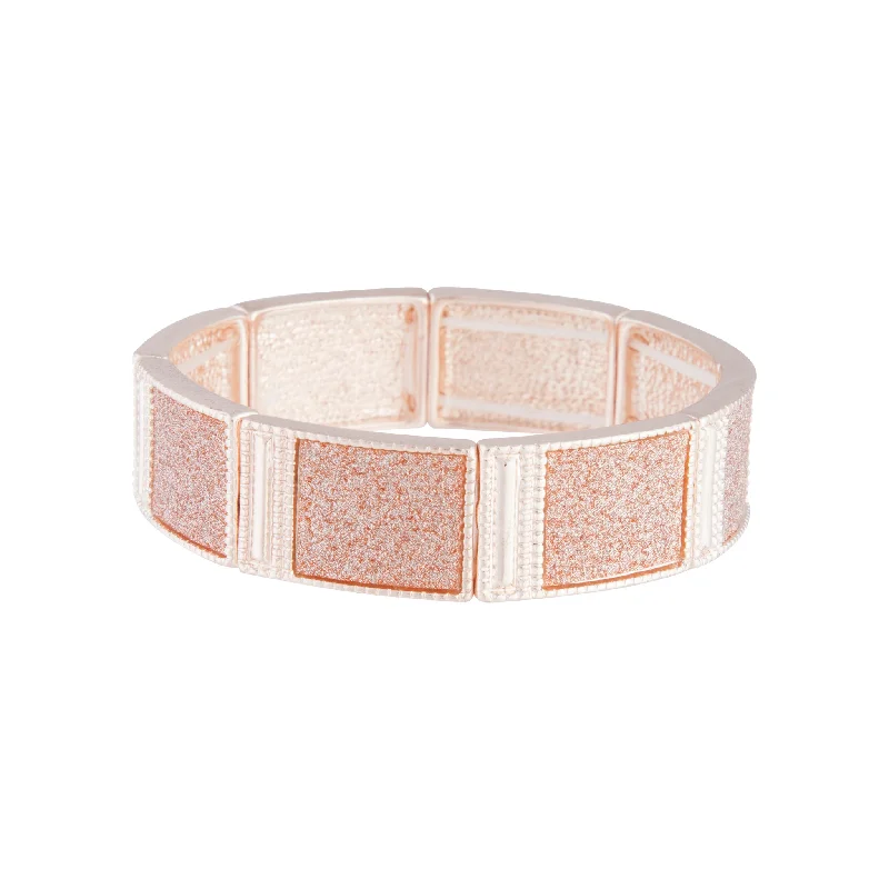 Bangles for Women with Bright Color Designs-Rose Gold Stretch Glitter Square Stretch Bangle