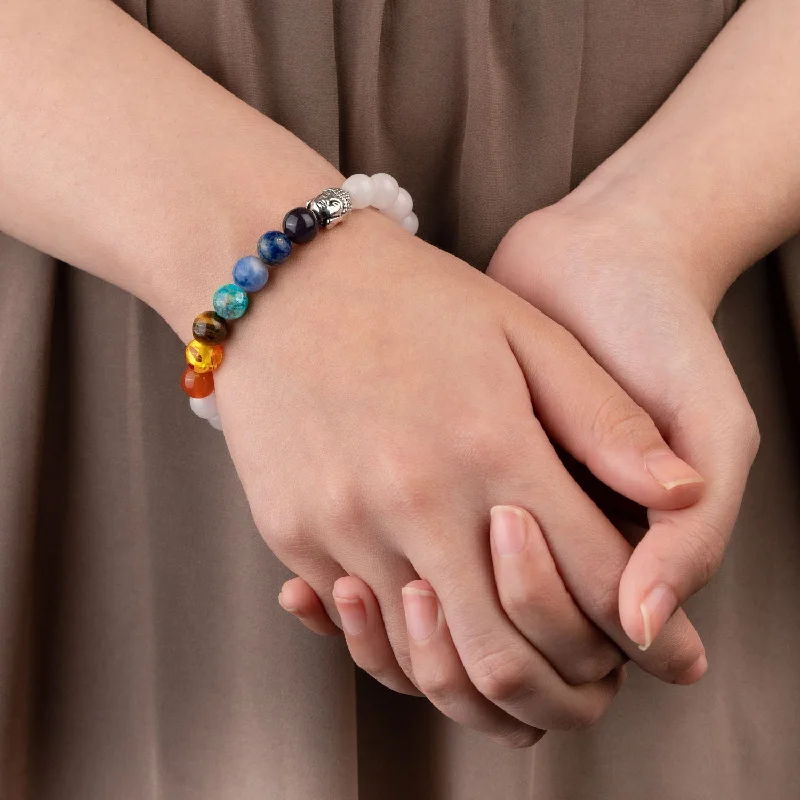 Durable Bracelets for Men-Solace Rose Quartz 7 Chakra Natural Stone Bracelet