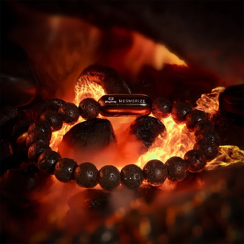 Leather and Silver Bracelets for Men-Lava Natural Stone Bracelet