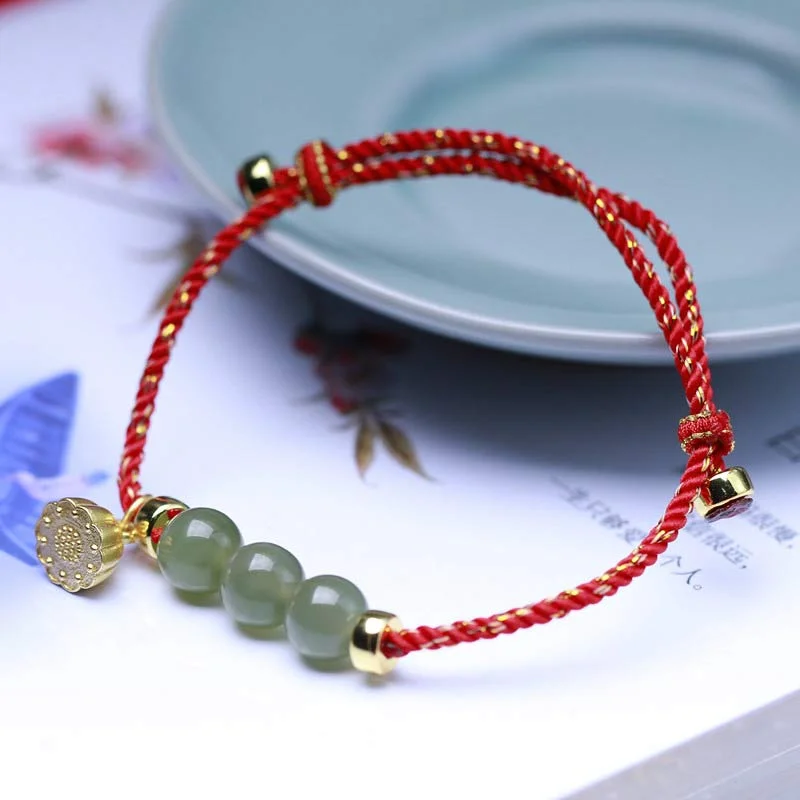 Unique Bracelets for Men with Distinct Patterns-Buddha Stones Natural Jade Lotus Seed Strength Red String Weave Bracelet Unique Bracelets for Men with Distinct Patterns-Buddha Stones Natural Jade Lotus Seed Strength Red String Weave Bracelet