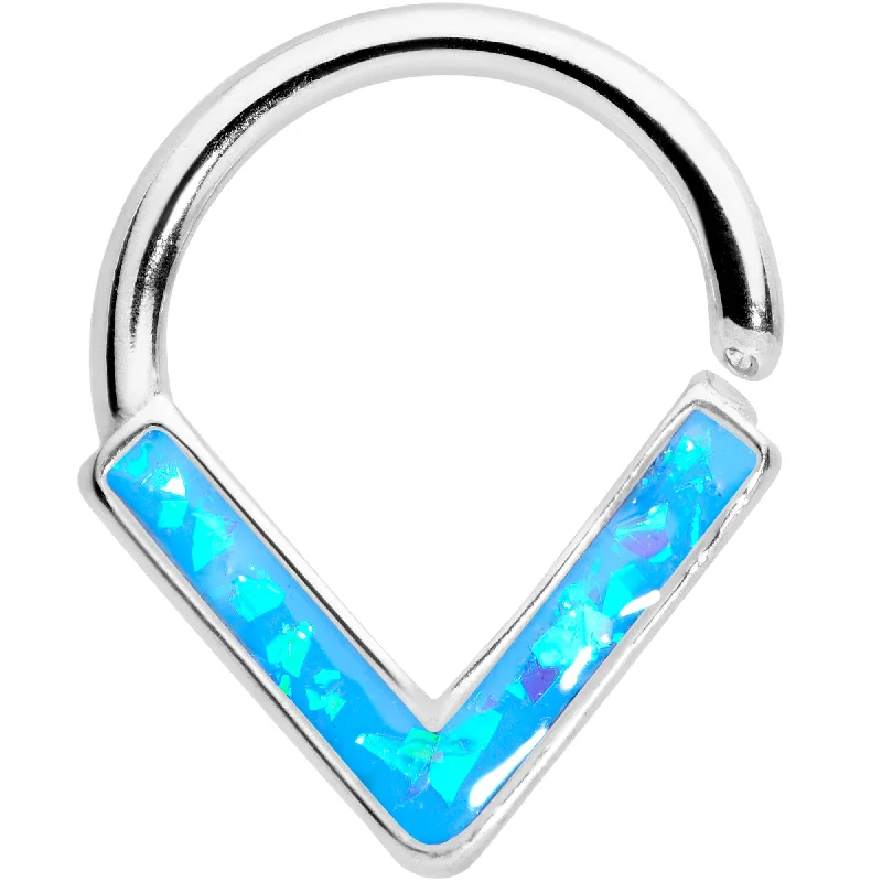 Women's Earrings – Elegant Designs for Every Personality--16 Gauge 5/16 Blue Faux Opal Chevron Cartilage Closure Ring