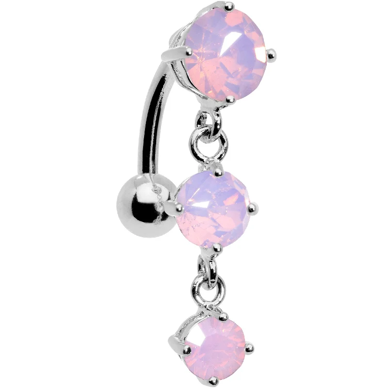 Beautiful Belly Rings for Fashion-Forward Women -Pink Faux Opal Trio Tier Top Mount Dangle Belly Ring Beautiful Belly Rings for Fashion-Forward Women -Pink Faux Opal Trio Tier Top Mount Dangle Belly Ring