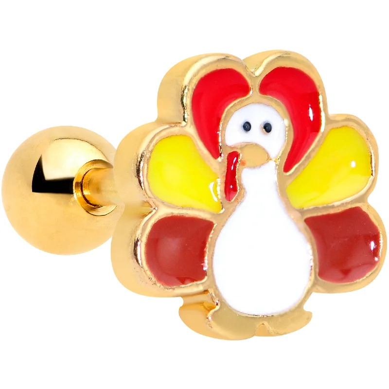 Women's Earrings – Elegant Designs for Every Personality--16 Gauge 1/4 Gold Tone Turkey Time Thanksgiving Cartilage Tragus