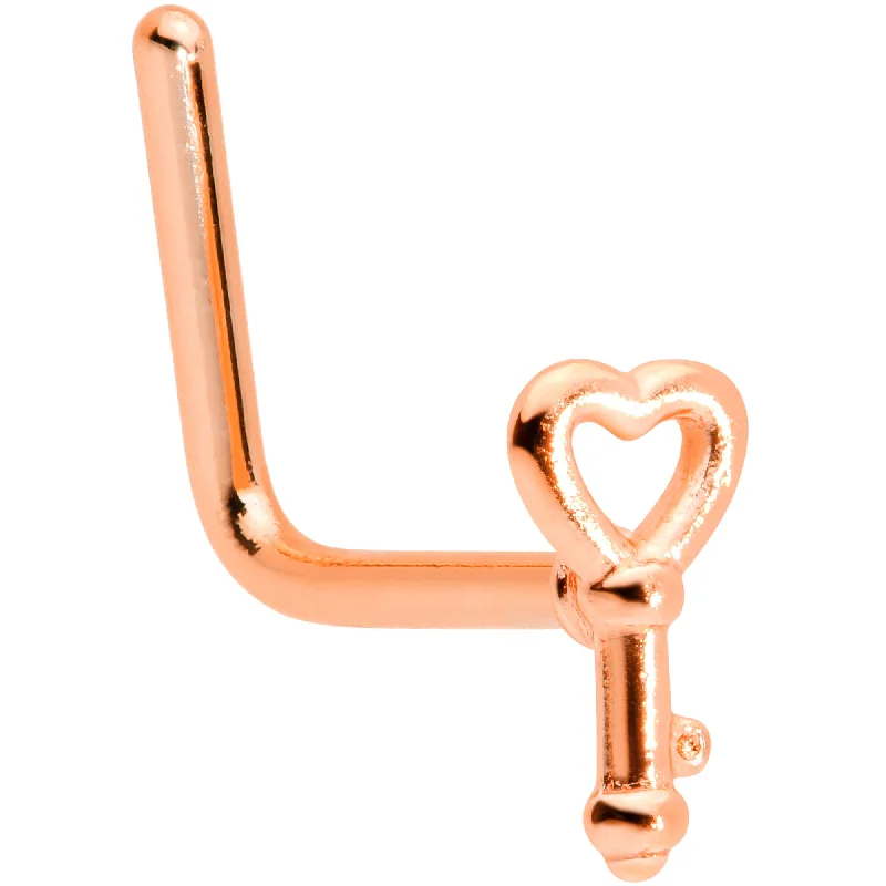 Nose Rings with Precious Stones -22 Gauge 5/16 Rose Gold Tone Key to Your Heart L Shaped Nose Ring Nose Rings with Precious Stones -22 Gauge 5/16 Rose Gold Tone Key to Your Heart L Shaped Nose Ring