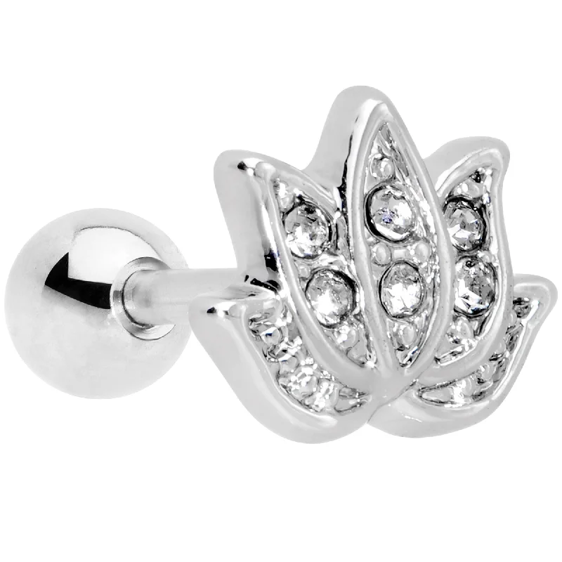 Women's Earrings – Elegant Designs for Every Personality--16 Gauge 1/4 Clear Gem Lotus Flower Cartilage Tragus Earring Women's Earrings – Elegant Designs for Every Personality--16 Gauge 1/4 Clear Gem Lotus Flower Cartilage Tragus Earring