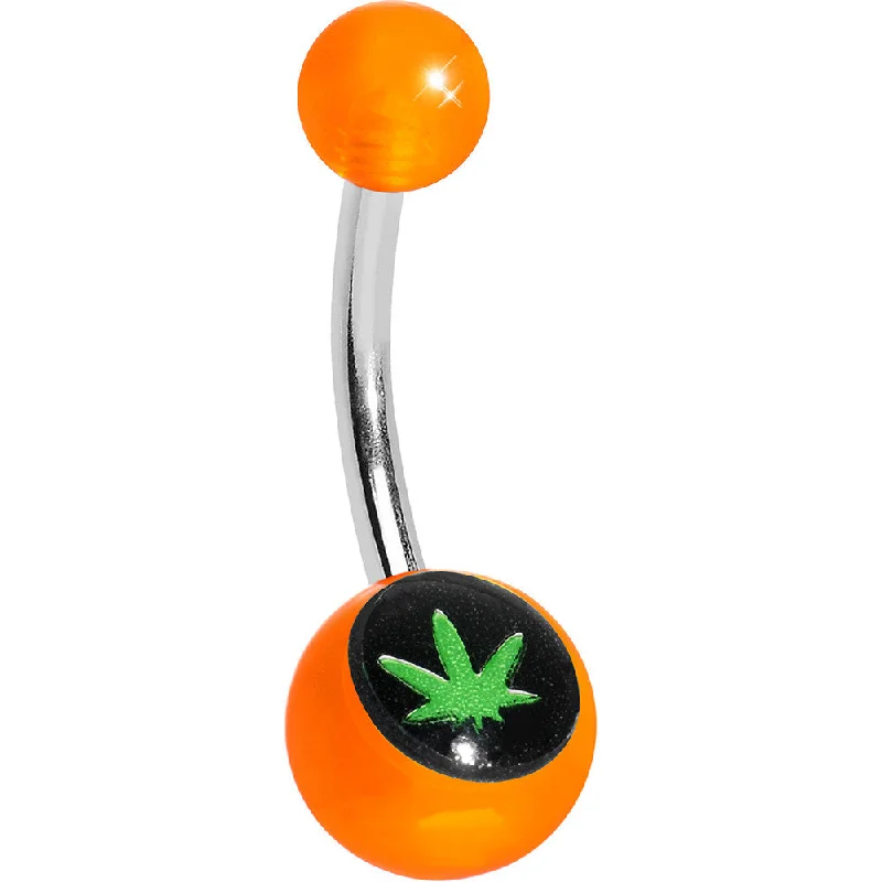 Belly Rings for Everyday Wear -Orange Acrylic Ganja Leaf Belly Ring