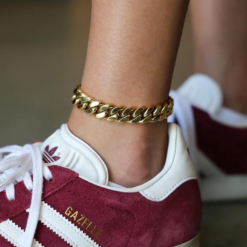 Comfortable Anklets with Beautiful Accents-Miami Cuban Anklet in Yellow Gold- 12mm