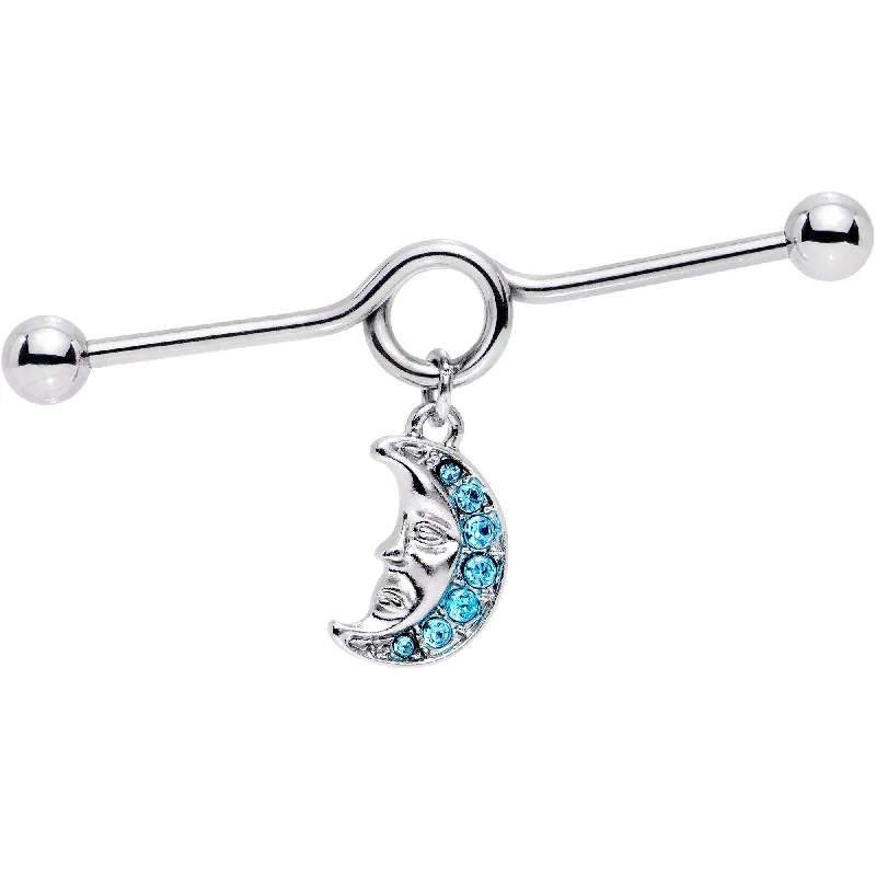 Women's Earrings – Elegant Designs for Every Personality--14 Gauge Aqua Gem Moonman Dangle Industrial Barbell 38mm Women's Earrings – Elegant Designs for Every Personality--14 Gauge Aqua Gem Moonman Dangle Industrial Barbell 38mm