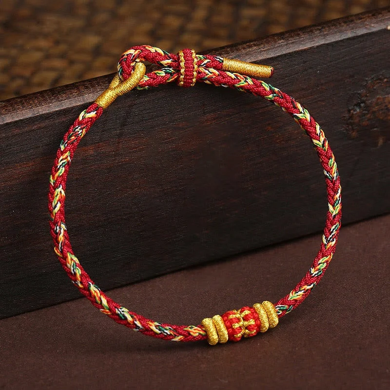 Adjustable Beaded Bangles for Women-Buddha Stones Handmade Colorful Rope King Kong Knot Braided Luck Bracelet