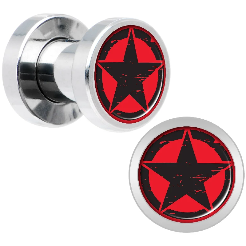 Women's Earrings – Elegant Designs for Every Personality--Black Red Distressed Star Steel Screw Fit Plug Set 4 Gauge Women's Earrings – Elegant Designs for Every Personality--Black Red Distressed Star Steel Screw Fit Plug Set 4 Gauge