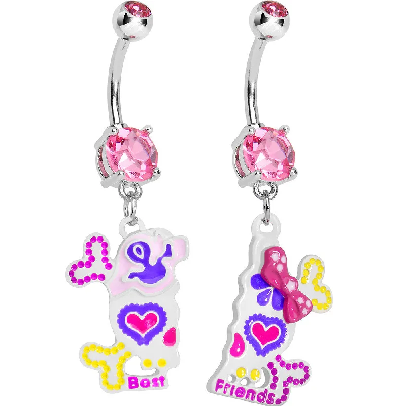 Comfortable Belly Rings for All-Day Comfort -Light Pink Gem Sugar Skull Best Friends Dangle Belly Ring Set Comfortable Belly Rings for All-Day Comfort -Light Pink Gem Sugar Skull Best Friends Dangle Belly Ring Set