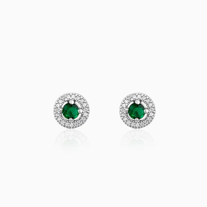Women's Earrings – Elegant Designs for Every Personality--Silver Forest Green Shining Halo Studs Women's Earrings – Elegant Designs for Every Personality--Silver Forest Green Shining Halo Studs
