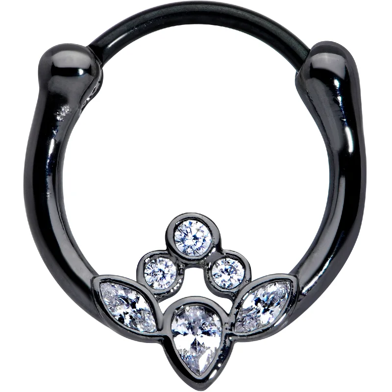 Nose Rings with Different Styles -16 Gauge 3/8 Clear Gem Black Anodized Classic Cluster Septum Clicker Nose Rings with Different Styles -16 Gauge 3/8 Clear Gem Black Anodized Classic Cluster Septum Clicker