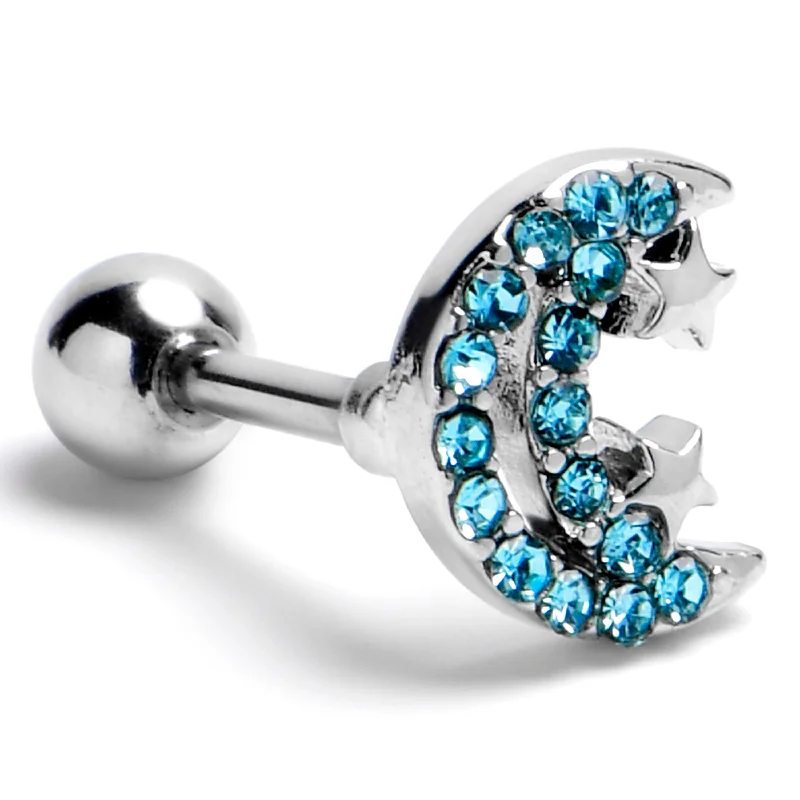Women's Earrings – Elegant Designs for Every Personality--16 Gauge 1/4 Blue Gem Starry Crescent Moon Cartilage Tragus Earring