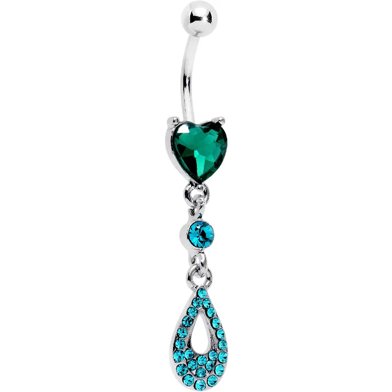 Belly Rings for Piercings -Green Aqua Gem Valentine Dew Drop Heart Dangle Belly Ring Belly Rings for Piercings -Green Aqua Gem Valentine Dew Drop Heart Dangle Belly Ring