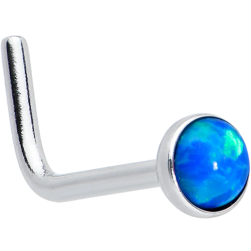 Nose Rings with Leaf Shape -20 Gauge 2mm Blue Synthetic Opal L-Shaped Nose Ring