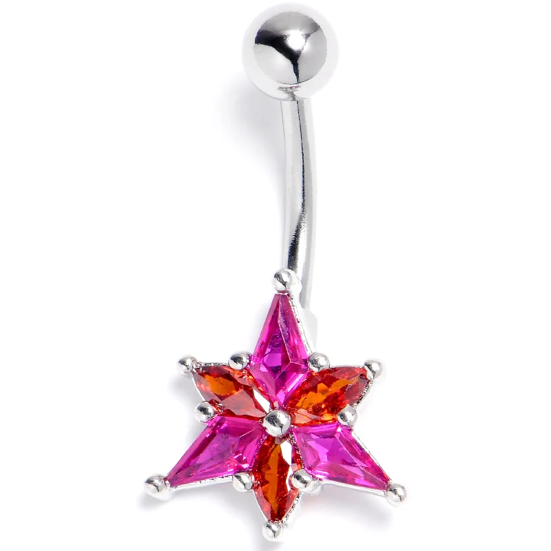 Trendy Belly Rings for Dazzling Fashion -Orange Pink Gem Abstract Fire Belly Ring