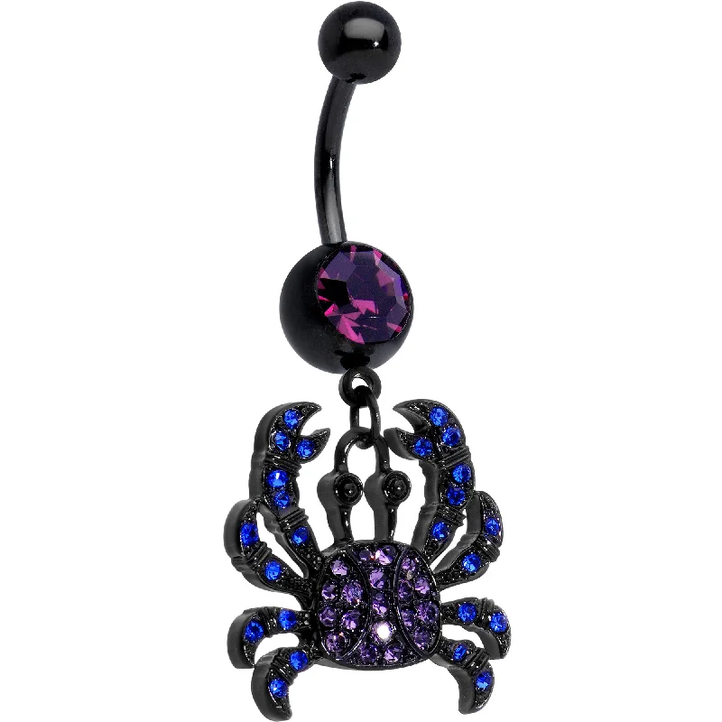Comfortable Belly Rings with Custom Finish -Blue Purple Gem Black Chic Crab Dangle Belly Ring Comfortable Belly Rings with Custom Finish -Blue Purple Gem Black Chic Crab Dangle Belly Ring