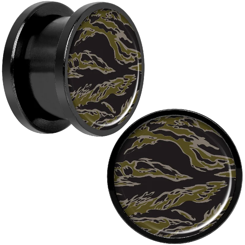 Women's Earrings – Elegant Designs for Every Personality--Tiger Camo Print Black Anodized Screw Fit Plug Set 9/16 Women's Earrings – Elegant Designs for Every Personality--Tiger Camo Print Black Anodized Screw Fit Plug Set 9/16