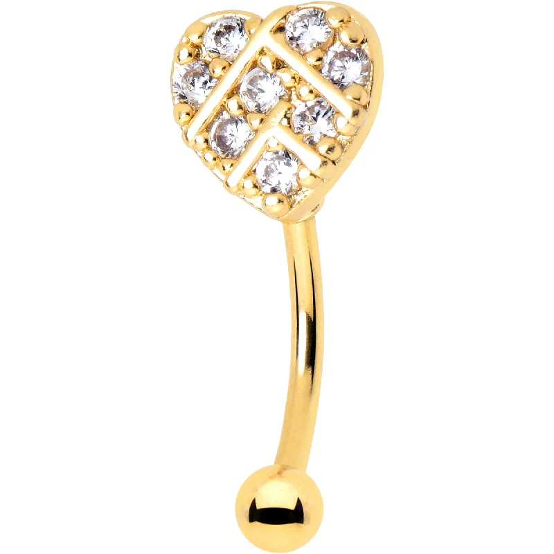 Women's Earrings – Elegant Designs for Every Personality--16 Gauge 5/16 Clear Gem Gold Tone Lattice Heart Curved Eyebrow Ring Women's Earrings – Elegant Designs for Every Personality--16 Gauge 5/16 Clear Gem Gold Tone Lattice Heart Curved Eyebrow Ring