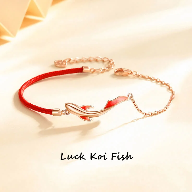 Bangles for Women with Floral Patterns-Buddha Stones 925 Sterling Silver Luck Koi Fish Lotus Star Braided Red String Bracelet