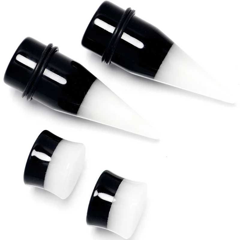 Women's Earrings – Elegant Designs for Every Personality--Black White Acrylic Glow in the Dark Taper Saddle Plug Set 8mm to 16mm Sizes Women's Earrings – Elegant Designs for Every Personality--Black White Acrylic Glow in the Dark Taper Saddle Plug Set 8mm to 16mm Sizes