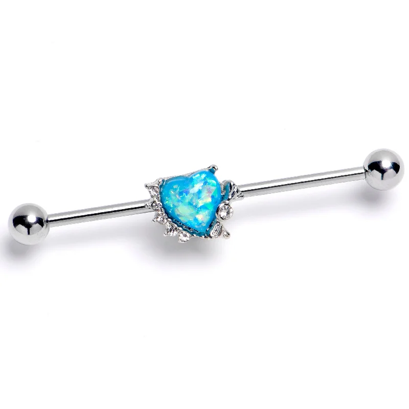 Women's Earrings – Elegant Designs for Every Personality--14 Gauge Blue Faux Opal Sunny Heart Industrial Barbell 38mm