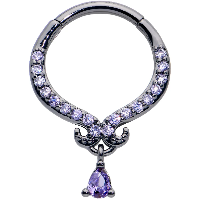 Nose Rings with Classic Touch -16 Gauge 3/8 Purple CZ Gem Black Elegant Curves Dangle Hinged Segment Ring Nose Rings with Classic Touch -16 Gauge 3/8 Purple CZ Gem Black Elegant Curves Dangle Hinged Segment Ring