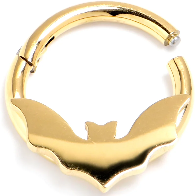 Women's Earrings – Elegant Designs for Every Personality--16 Gauge 5/16 Gold PVD Bat Precision Hinged Segment Ring