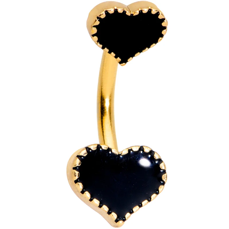 Comfortable Belly Rings for Long-Wear Fashion -Gold Tone Black Heart Valentines Double Mount Belly Ring Comfortable Belly Rings for Long-Wear Fashion -Gold Tone Black Heart Valentines Double Mount Belly Ring