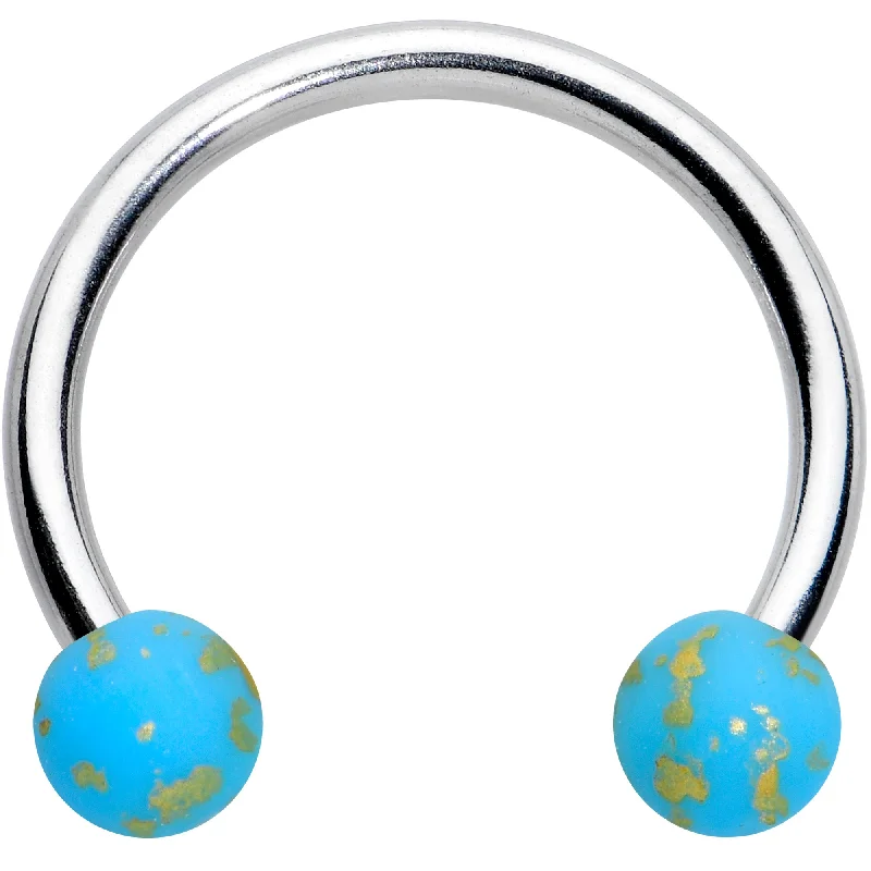Comfortable and Stunning Lip Rings16 Gauge 3/8 Matte Blue Splatter Ends Horseshoe Circular Barbell