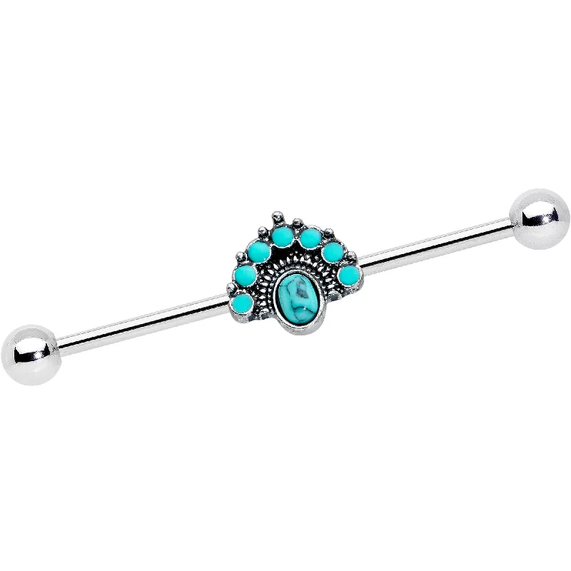 Women's Earrings – Elegant Designs for Every Personality--14 Gauge Blue Turquoise Stone Southwest Shield Industrial Barbell 38mm Women's Earrings – Elegant Designs for Every Personality--14 Gauge Blue Turquoise Stone Southwest Shield Industrial Barbell 38mm