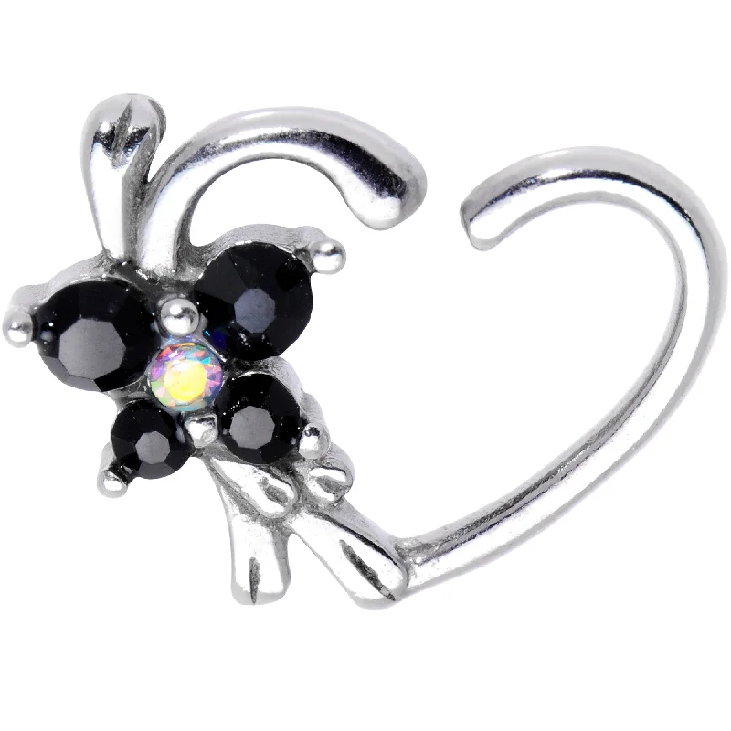 Women's Earrings – Elegant Designs for Every Personality--Black Gem Butterfly Wings Right Daith Cartilage Tragus Earring