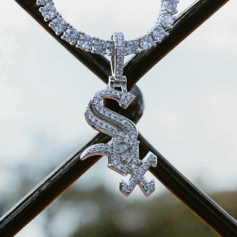 Exclusive Men's Necklaces & Pendants for the Modern Gentleman-Chicago White Sox Official MLB Micro Logo Pendant in White Gold Exclusive Men's Necklaces & Pendants for the Modern Gentleman-Chicago White Sox Official MLB Micro Logo Pendant in White Gold