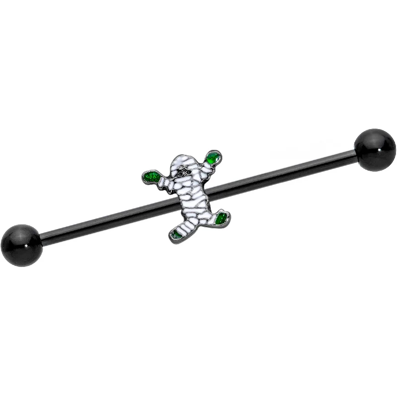 Women's Earrings – Elegant Designs for Every Personality--14 Gauge Black Green Mummy Halloween Industrial Barbell 38mm