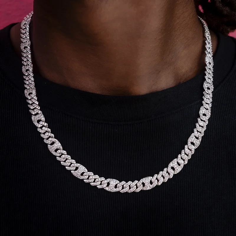 Chunky Bracelets for Men-Iced Mariner Cuban Chain in White Gold- 9mm