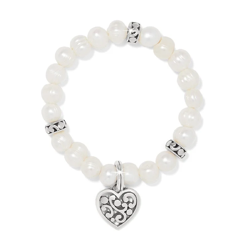 Sterling Silver Bangles with Delicate Details for Women-Contempo Heart Pearl Stretch Bracelet