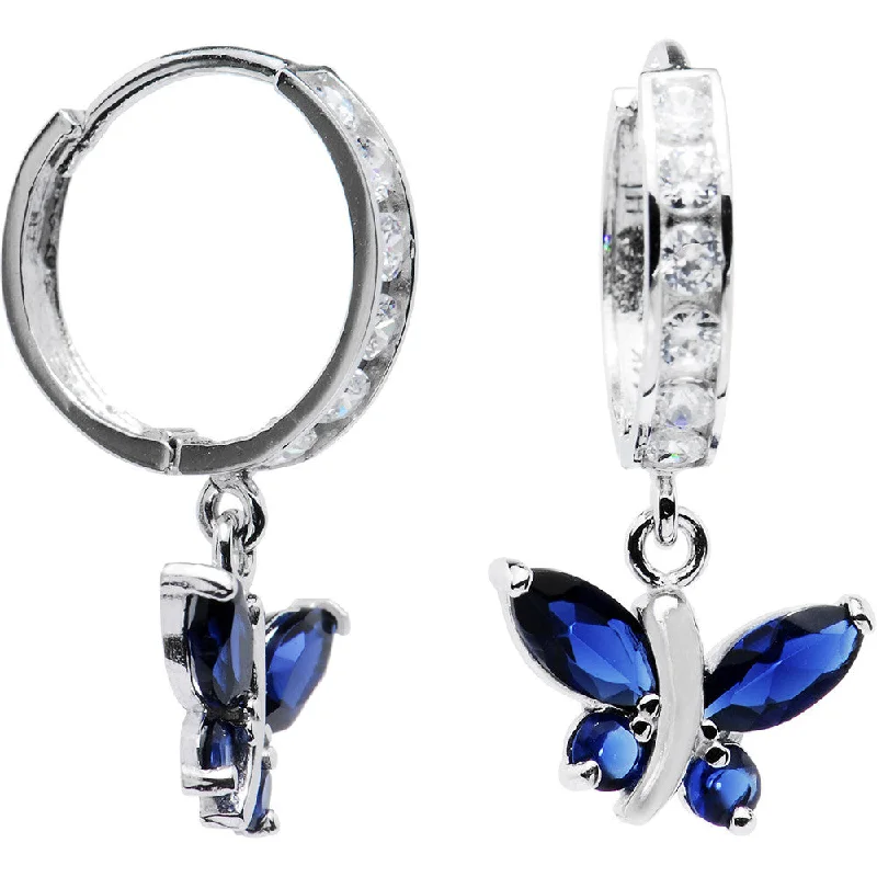 Women's Earrings – Elegant Designs for Every Personality--14kt White Gold Sapphire Blue CZ Butterfly Huggy Earrings Women's Earrings – Elegant Designs for Every Personality--14kt White Gold Sapphire Blue CZ Butterfly Huggy Earrings