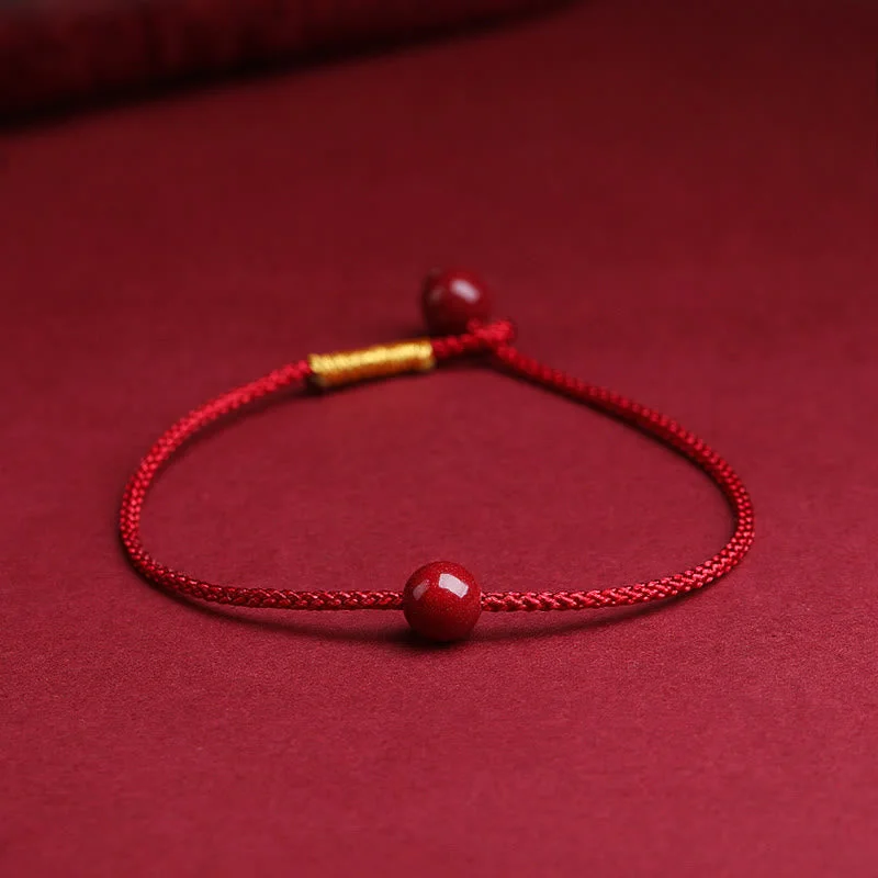 Crystal-Embellished Bangles for Women-Buddha Stones Natural Cinnabar Red Agate Blessing Red String Bracelet