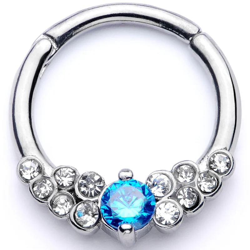 Elegant Gold Nose Rings for Stunning Fashion -16 Gauge 3/8 Clear Blue CZ Gem Arc Hinged Segment Ring
