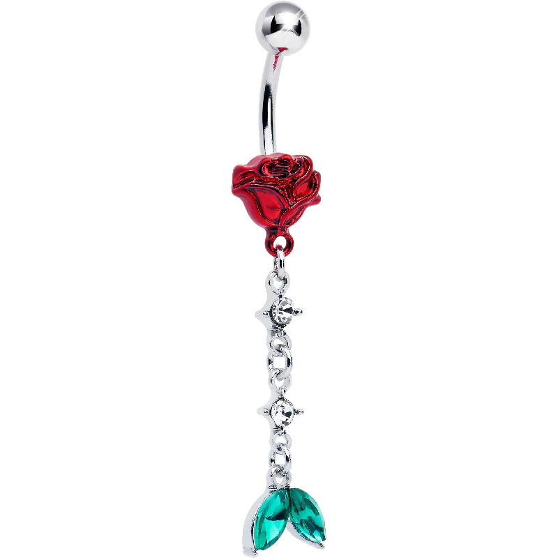 Classic Belly Rings with Simple Appeal -Green Clear Gem Rose Red Chain Dangle Belly Ring Classic Belly Rings with Simple Appeal -Green Clear Gem Rose Red Chain Dangle Belly Ring