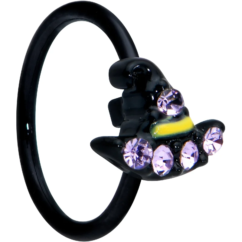 Bold Nose Rings -20 Gauge 5/16 Clear Gem Black Witch Hat Halloween Nose Hoop