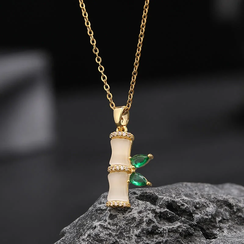 Shop Classic Women's Necklaces & Pendants with a Modern Twist-Buddha Stones 18K Gold Plated Chalcedony Bamboo Rhinestones Harmony Necklace Pendant Shop Classic Women's Necklaces & Pendants with a Modern Twist-Buddha Stones 18K Gold Plated Chalcedony Bamboo Rhinestones Harmony Necklace Pendant