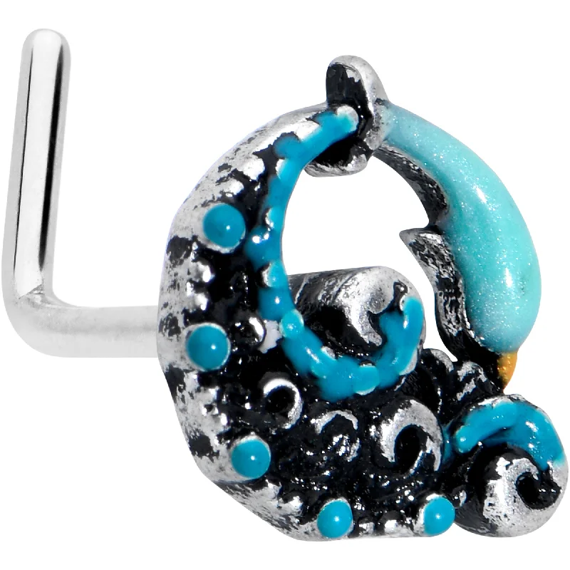 Nose Rings with Oval Shapes -20 Gauge 1/4 Leaping Blue Dolphin L Shape Nose Ring
