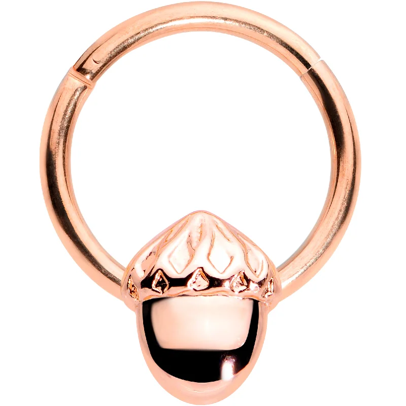 Nose Rings with Sparkling Stones -16 Gauge 3/8 Rose Gold Tone Simple Acorn Hinged Segment Ring Nose Rings with Sparkling Stones -16 Gauge 3/8 Rose Gold Tone Simple Acorn Hinged Segment Ring