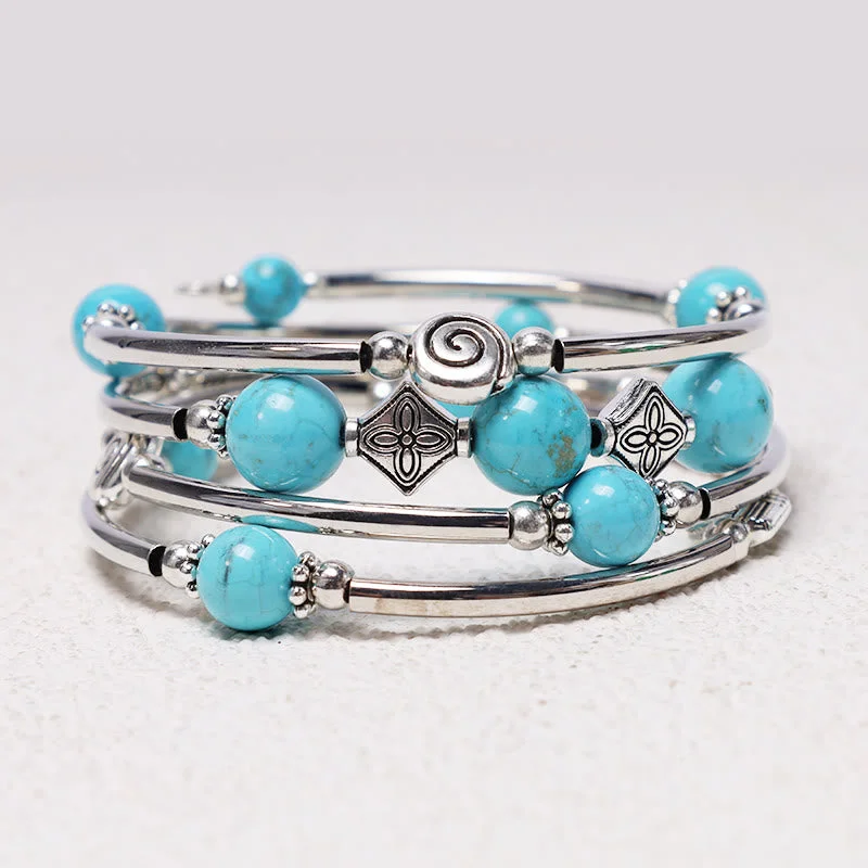 Boho Style Bangles for Women-Buddha Stones Tibetan Turquoise Balance Bracelet