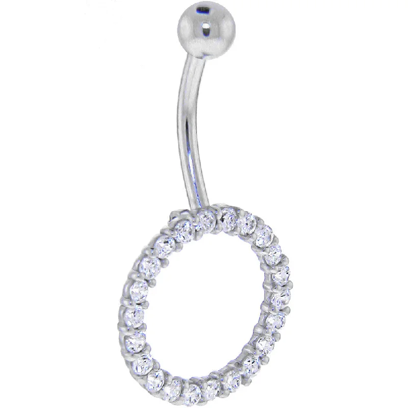 Designer Belly Rings with Modern Touch -16 Gauge Solid 14kt White Gold Clear CZ Gem Gather Round Belly Ring Designer Belly Rings with Modern Touch -16 Gauge Solid 14kt White Gold Clear CZ Gem Gather Round Belly Ring
